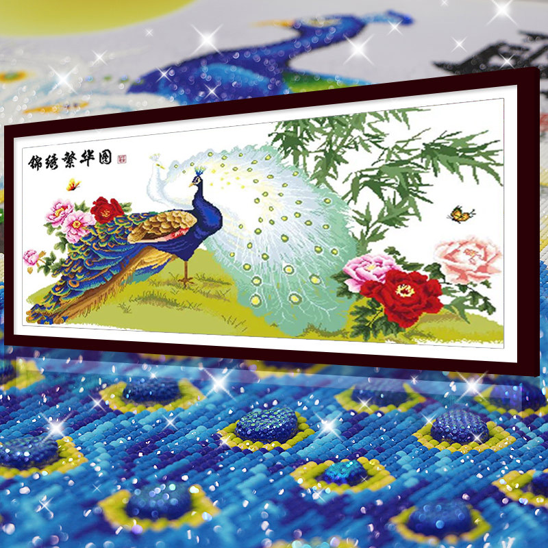 孔雀开屏2026新款5D水晶钻石画满钻点贴钻十字绣客厅砖石绣牡丹花
