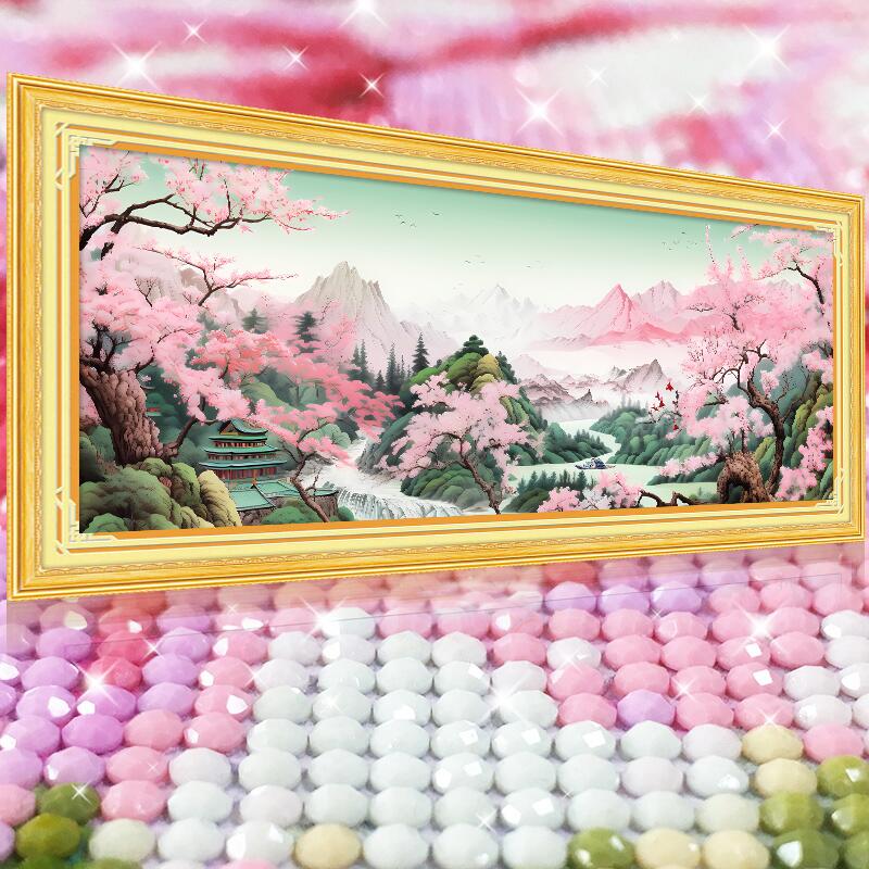十里桃花2025新款5d水晶钻石画满钻点钻贴钻十字绣客厅砖石秀风景