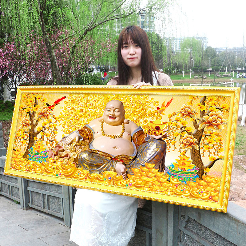 弥勒佛笑口常开佛像2026新款自己手工刺绣十字绣线绣客厅菩萨招财