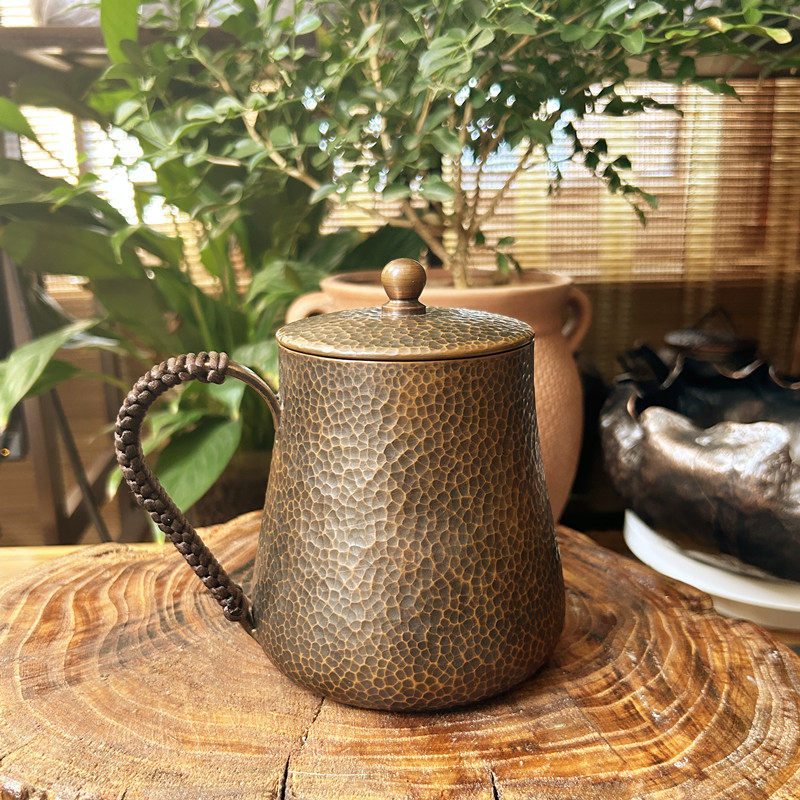 复古纯手工紫铜特厚泡茶水杯子啤酒杯咖啡杯带盖大容量煮沏茶杯子