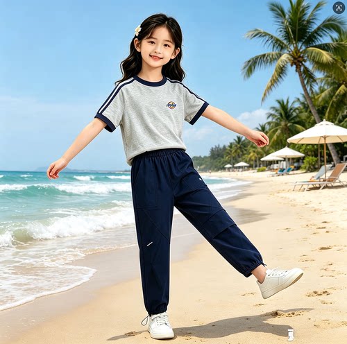 史努比女童洋气宽松短袖薄款工装套装女宝宝休闲两件套时髦夏日潮