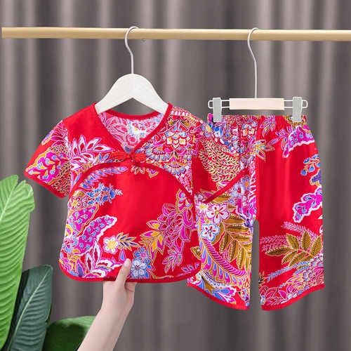 棉绸东北大花中国风宝宝衣服夏季