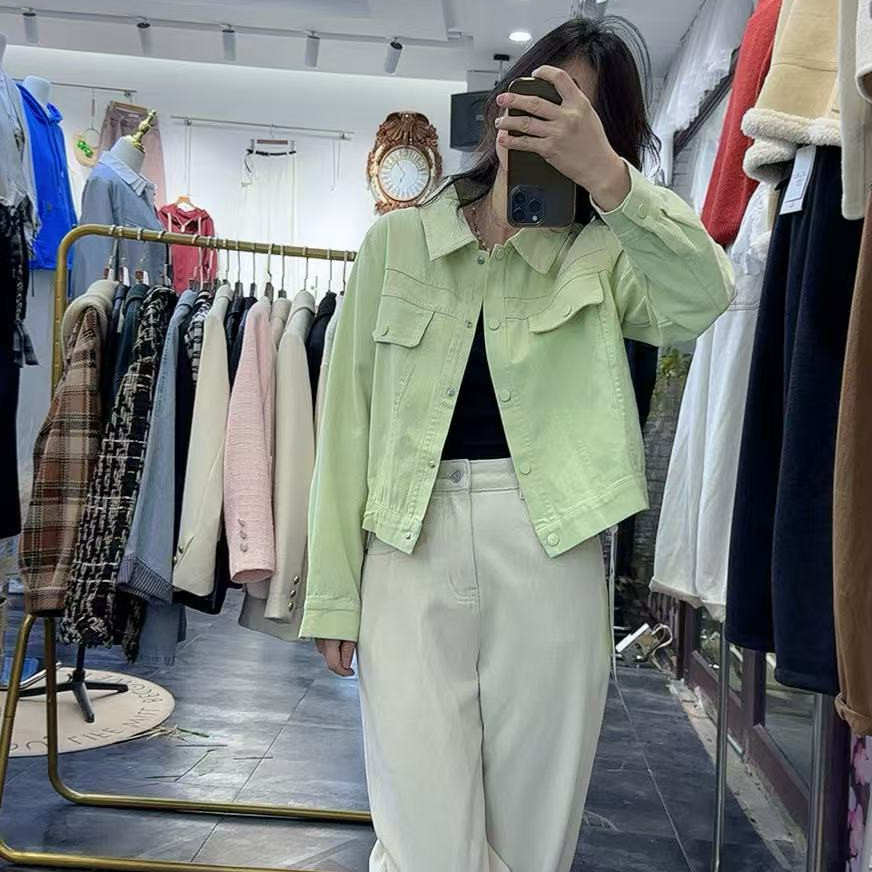 2026春款彩色小清新元气减龄显瘦少女风简约百搭彩色牛仔外套上衣