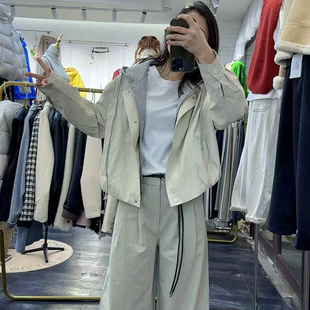 2026早春新品韩范假两件连帽减龄仿皮水洗皮Pu外套上衣夹克女休闲