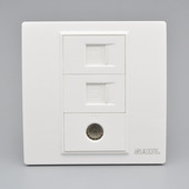 86型暗装 双电脑加电视二位网线有线TV插座网络光纤面板网络模块插