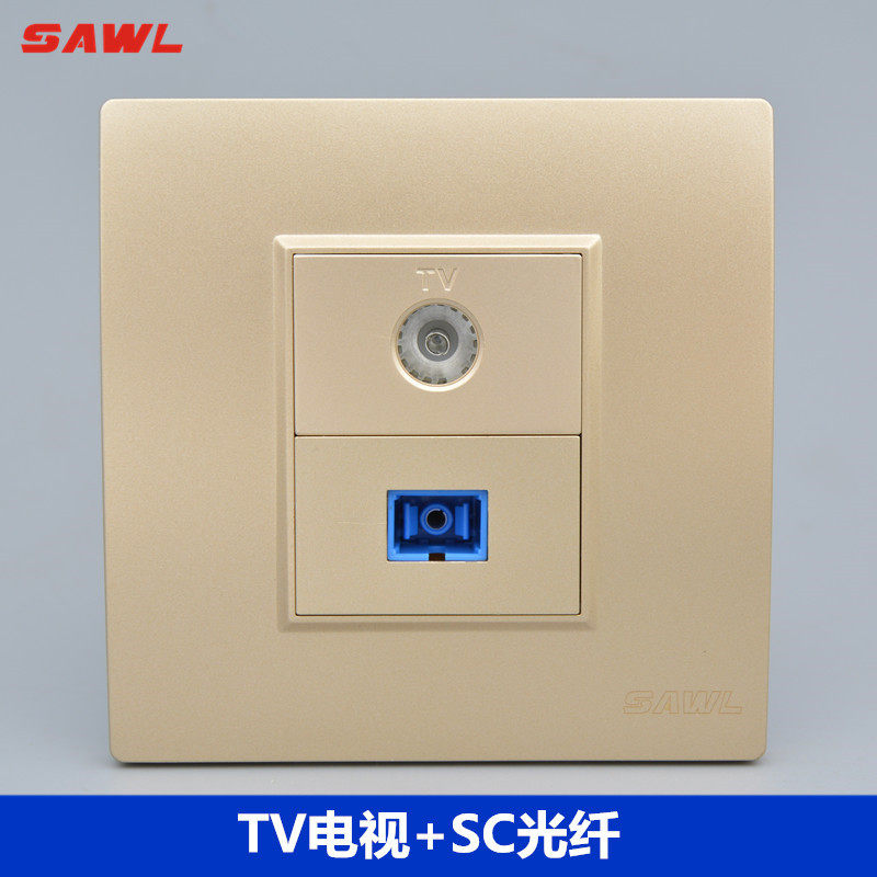 香槟色SC光纤电视插座86型暗装网络光纤TV有线电视机天线闭路面板