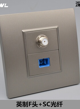 深灰色电视光纤口插座英制F头有线SC光纤多媒体光纤网络墙壁面板