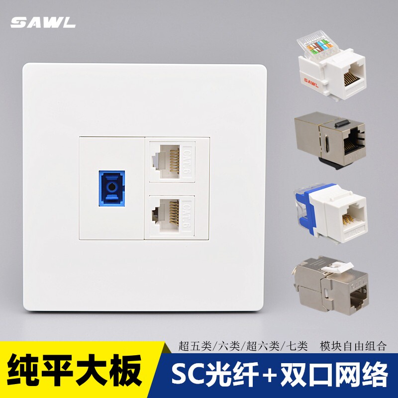 SC光纤带双口超六类七类网线插座图片