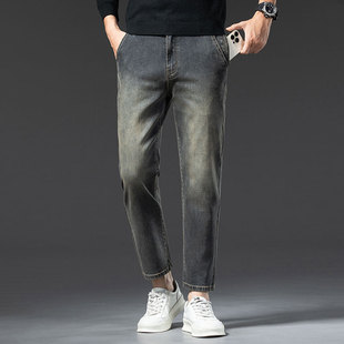 春秋厚款矮小个子九分牛仔裤男款宽松直筒弹力百搭休闲裤男士裤子
