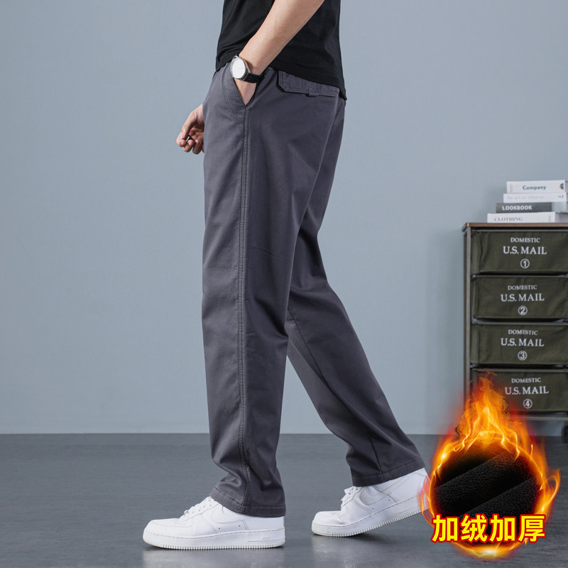 冬季男士休闲裤裤子长裤宽松直筒加绒加厚潮流宽松大码中老年裤子