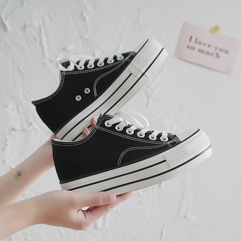 Autumn The increase in Cloth shoes girl student Pine High Casual shoes skate shoes student The thickness of the bottom canvas shoe Women's Shoes Black and white Gym shoesin the Women's Shoes, Canvas shoes  category - from Buy2taobao.com to provide professional Taobao agent buy service