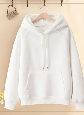 100卫衣女双层帽子白色学生百搭宽松上衣潮新款情侣上衣