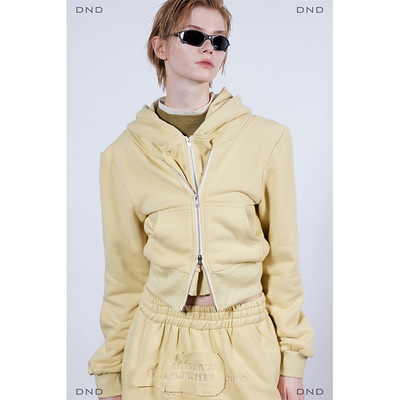 DONOTDISTURB原创解构修身复古水洗做旧连帽卫衣