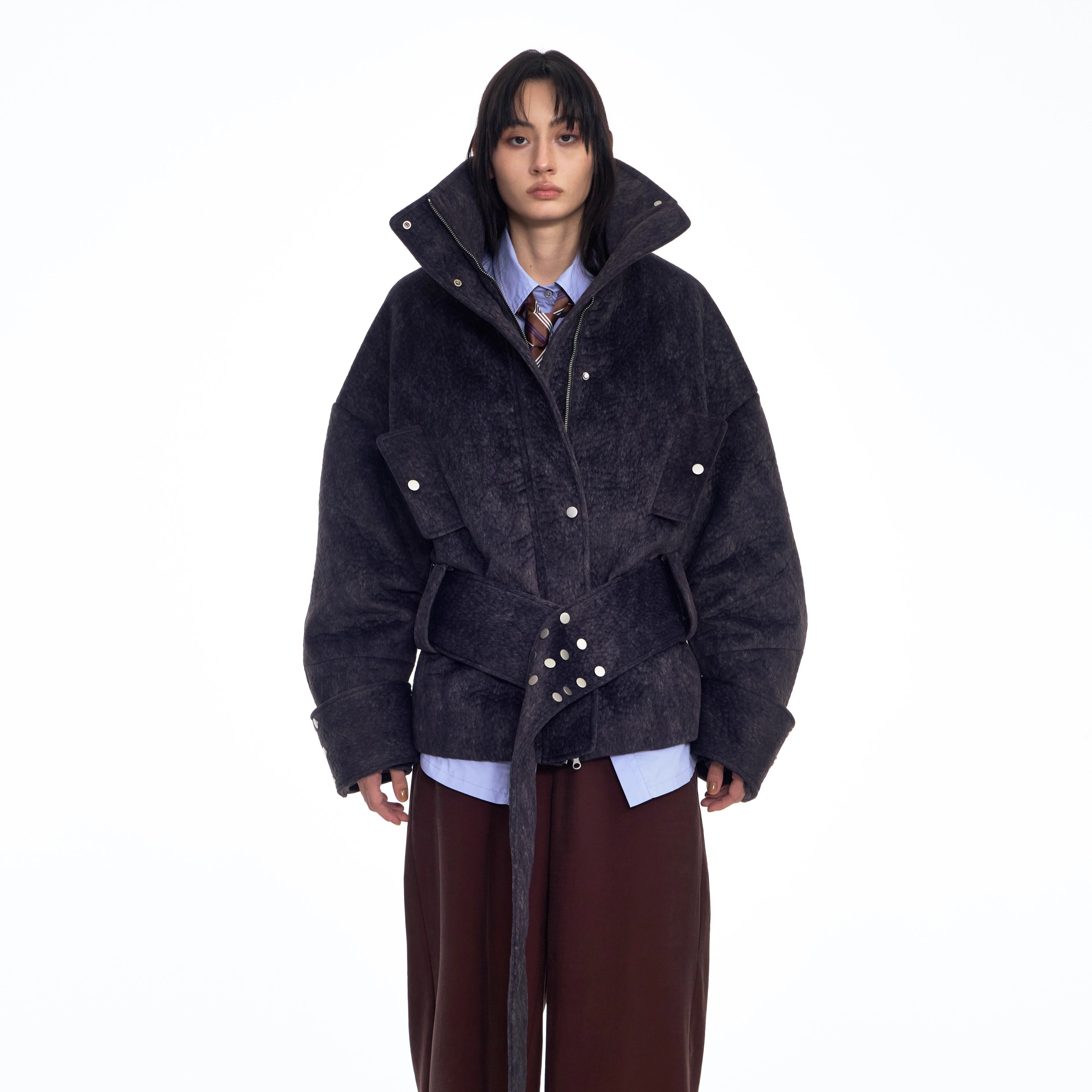 DONOTDISTURB原创解构落肩拼接腰带铆钉阔型夹克棉外套男女同款,女装/女士精品,短外套,淘宝优惠券,粉丝福利购,淘宝优惠卷