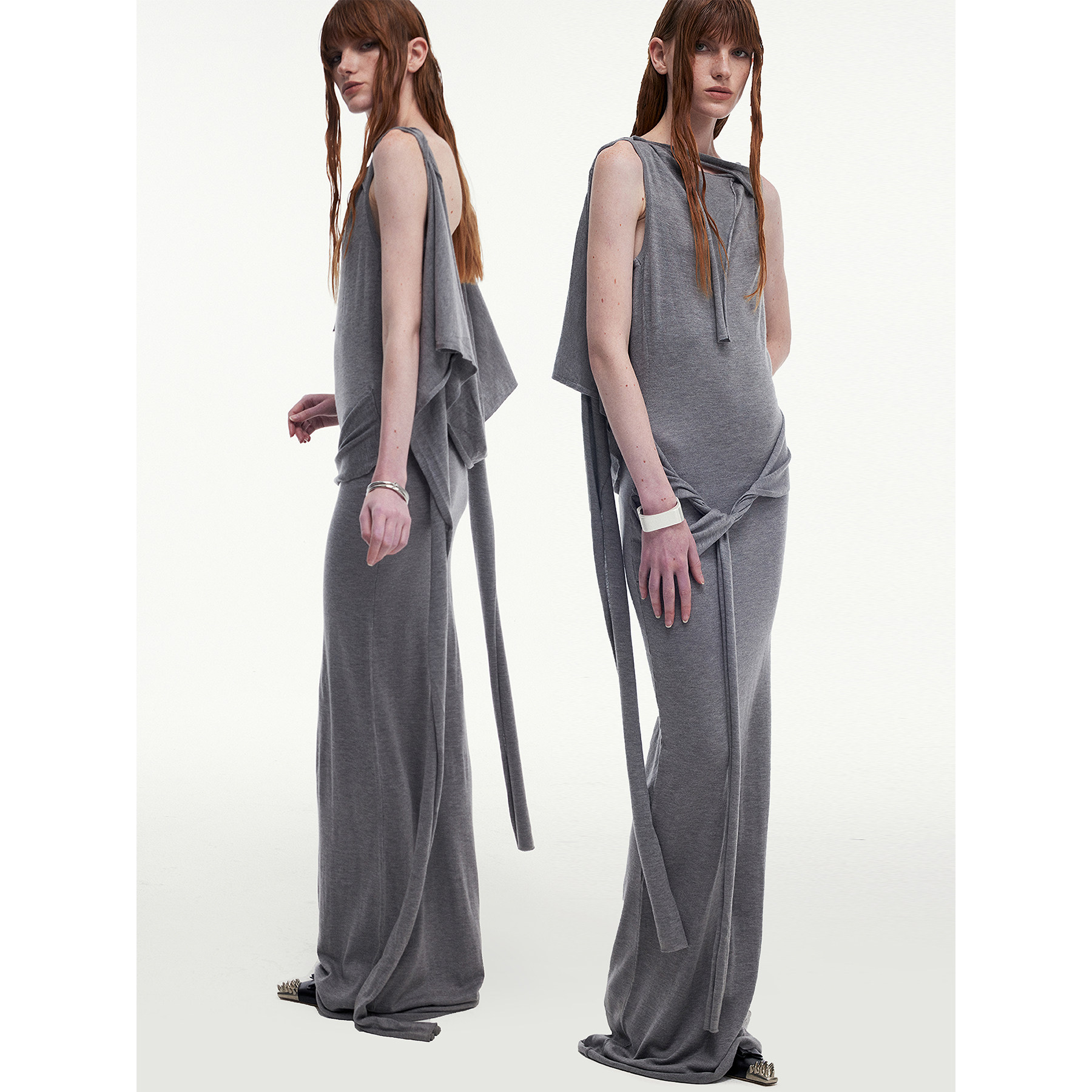 【现货】DONOTDISTURB性感羊毛针织露背垂感飘带长裙气质连衣裙