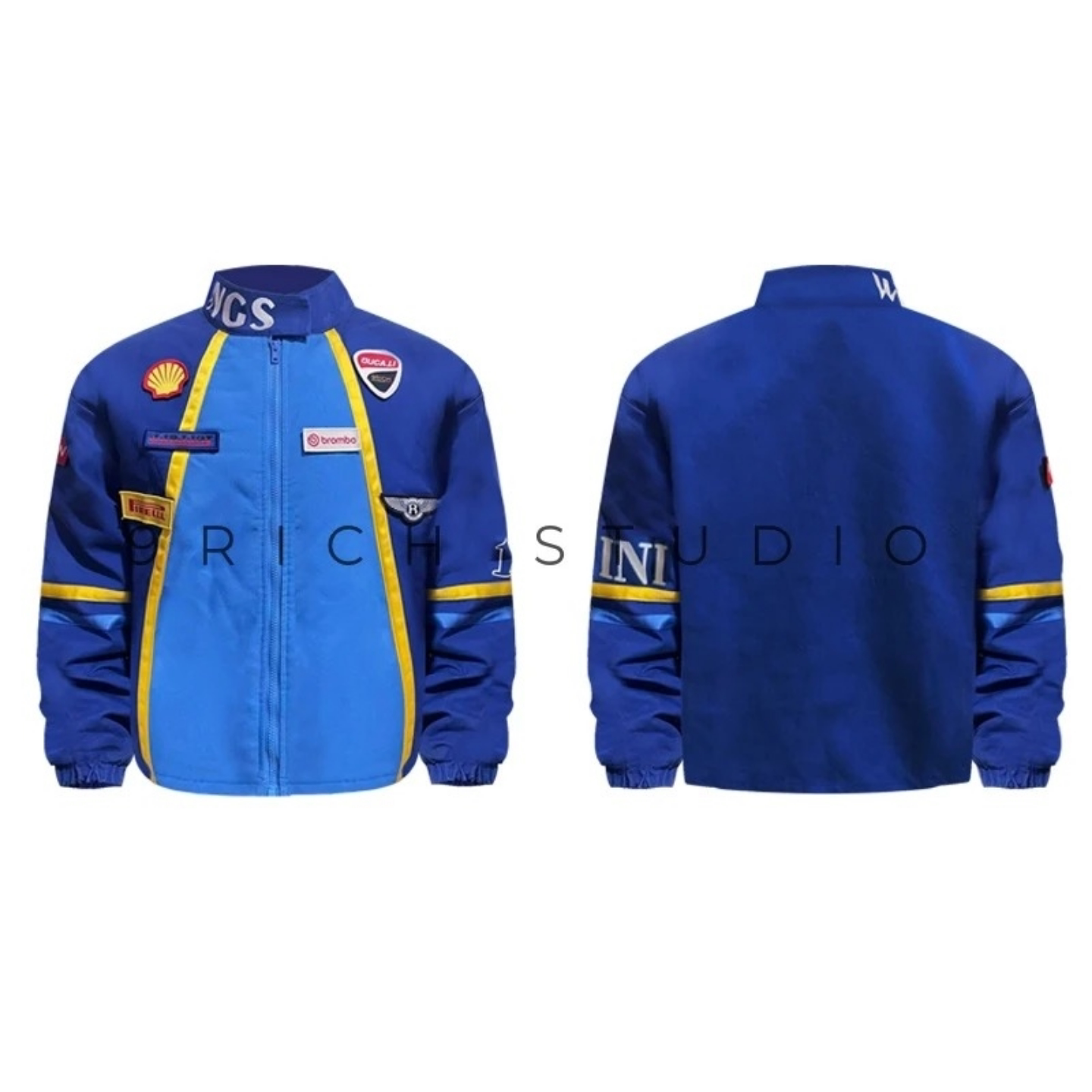 冬季痞帅潮牌赛车夹克棉服外套高级帅气拼色立领设计廓形棉服男士