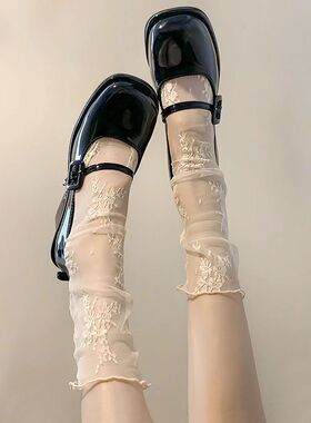 日系网纱蕾丝堆堆袜子女夏季薄款白色中筒可爱jk丝袜水晶小腿