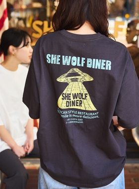 FS联名情侣款 外贸出口日单尾货宽松版印字母图案UFO圆领短袖T恤