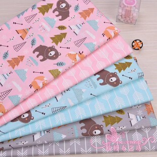 手工熊箭头无荧光 窗帘床品面料 宝宝卡通全棉斜纹手工棉布 服装