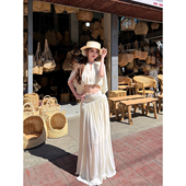 实拍春装 性感度假圆领斗篷上衣 高腰垂感褶皱半身裙长裙两件套女