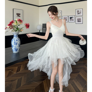 实拍车迟恩轻奢重工高级生日小礼裙公主白色网纱吊带连衣长裙