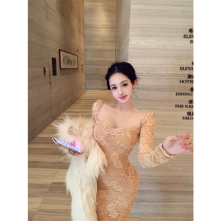 纯欲风收腰A字长裙 包臀连衣裙蕾丝气质性感修身 实拍实价 收腰法式