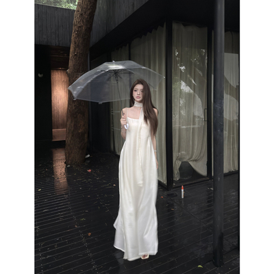 实拍实价 时尚简约吊带裙仙女风白色仙感连衣裙