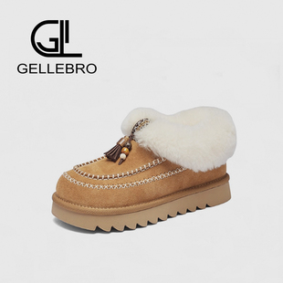 韩系风雪地靴女士薄底3CM保暖棉鞋2025新款高级一脚蹬冬季懒人鞋