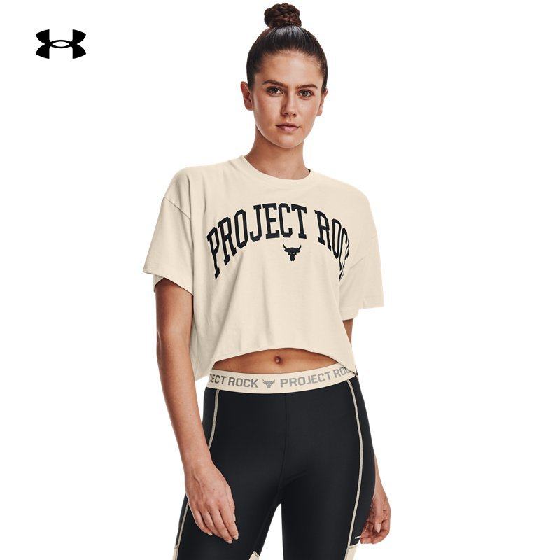 安德玛官方ua秋冬project rock强森女子训练运动短袖t恤1373594