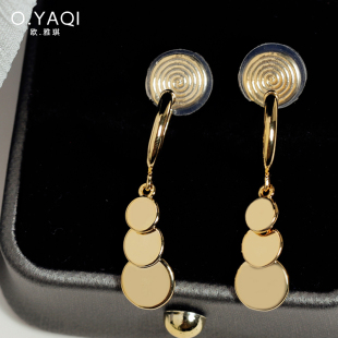 OL简约大小光面圆片无耳洞一体式蚊香盘耳夹耳钉女耳饰品
