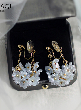 无耳洞甜美浅蓝色花朵蚊香盘耳夹少女风气质耳钉时尚个性耳饰