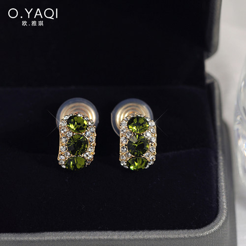 复古橄榄绿闪钻弧面蚊香盘耳夹