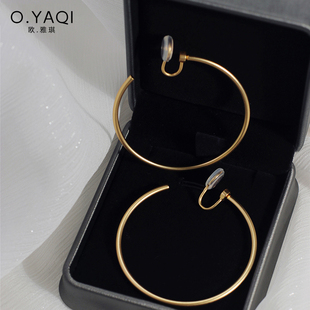 简约哑金5CM大圈无耳洞可摇晃蚊香盘耳夹个性 女耳饰欧美风