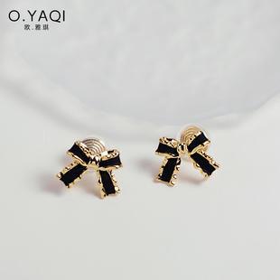 简约黑色蝴蝶结无耳洞耳夹个性 蚊香盘甜美耳钉女耳饰 一体式