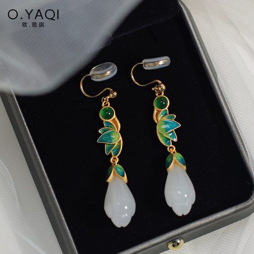 无耳洞国潮蝶语玉兰花蚊香盘耳夹