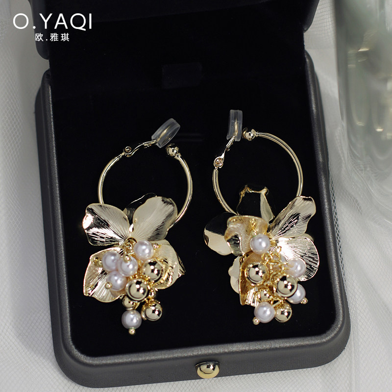 时尚隐形无耳洞金属质感葡萄大圈软垫耳夹珍珠耳钉女耳饰,饰品/流行首饰/时尚饰品新,耳夹,淘宝优惠券,粉丝福利购,淘宝优惠卷