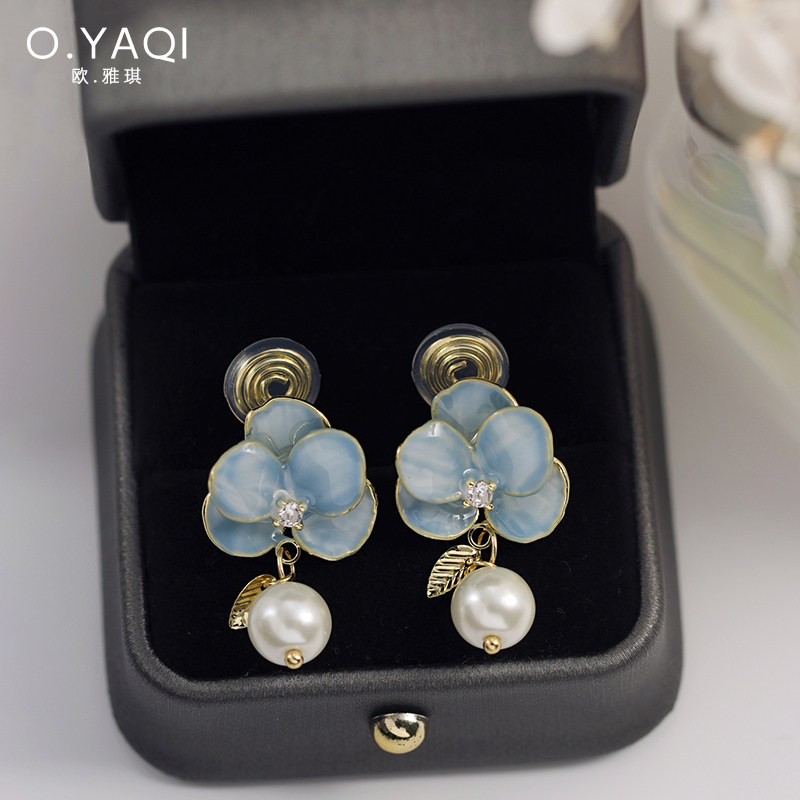 无耳洞气质温柔蓝色花朵珍珠蚊香盘耳夹时尚甜美耳钉女小众耳饰,饰品/流行首饰/时尚饰品新,耳夹,淘宝优惠券,粉丝福利购,淘宝优惠卷