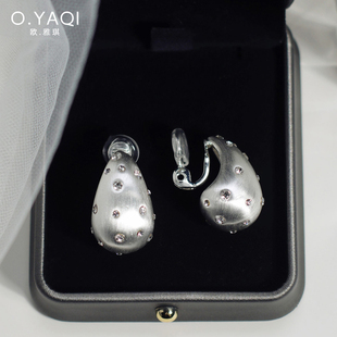 耳夹气质耳钉女耳饰 时尚 高级感拉丝月牙水滴无耳洞法式 捏捏夹个性