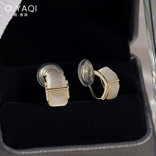 无耳洞简约小巧猫眼几何蚊香盘耳夹时尚 气质方形女耳饰设计感个性