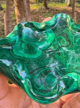 天然孔雀石墨上生花原石大砚台招财平安幸运玉石收藏精品