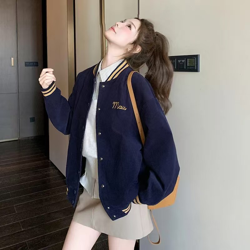 2025超火棒球服藏青色外套女秋冬新款爆款学院风休闲百搭短款开衫
