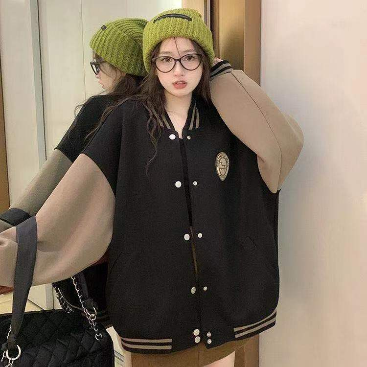 秋季加绒外套女美式复古拼色棒球服2025年新款小个子chic港风夹克