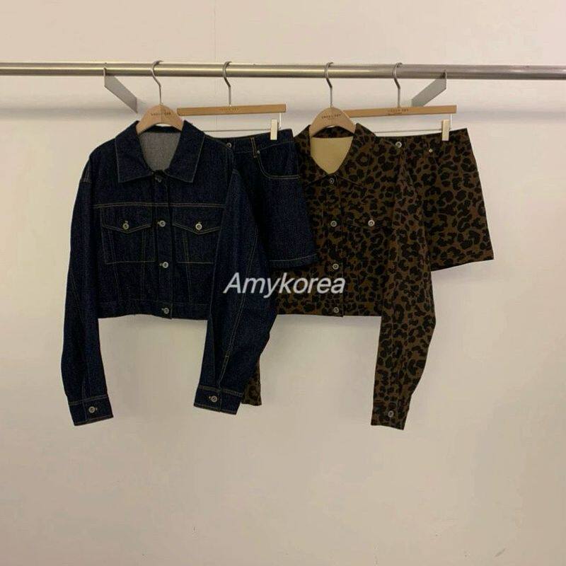 现~underkey韩国东大门代购24秋季新款 女时尚牛仔服+短裙套装
