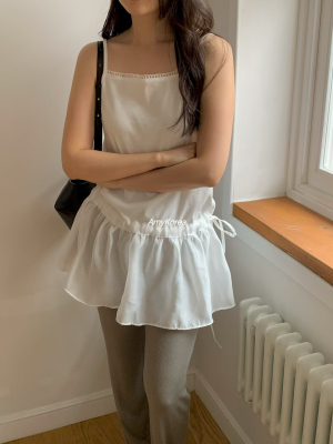 one mone Amy韩代 26早春 东大门 洋气拼纱抽绳 吊带连衣裙百搭