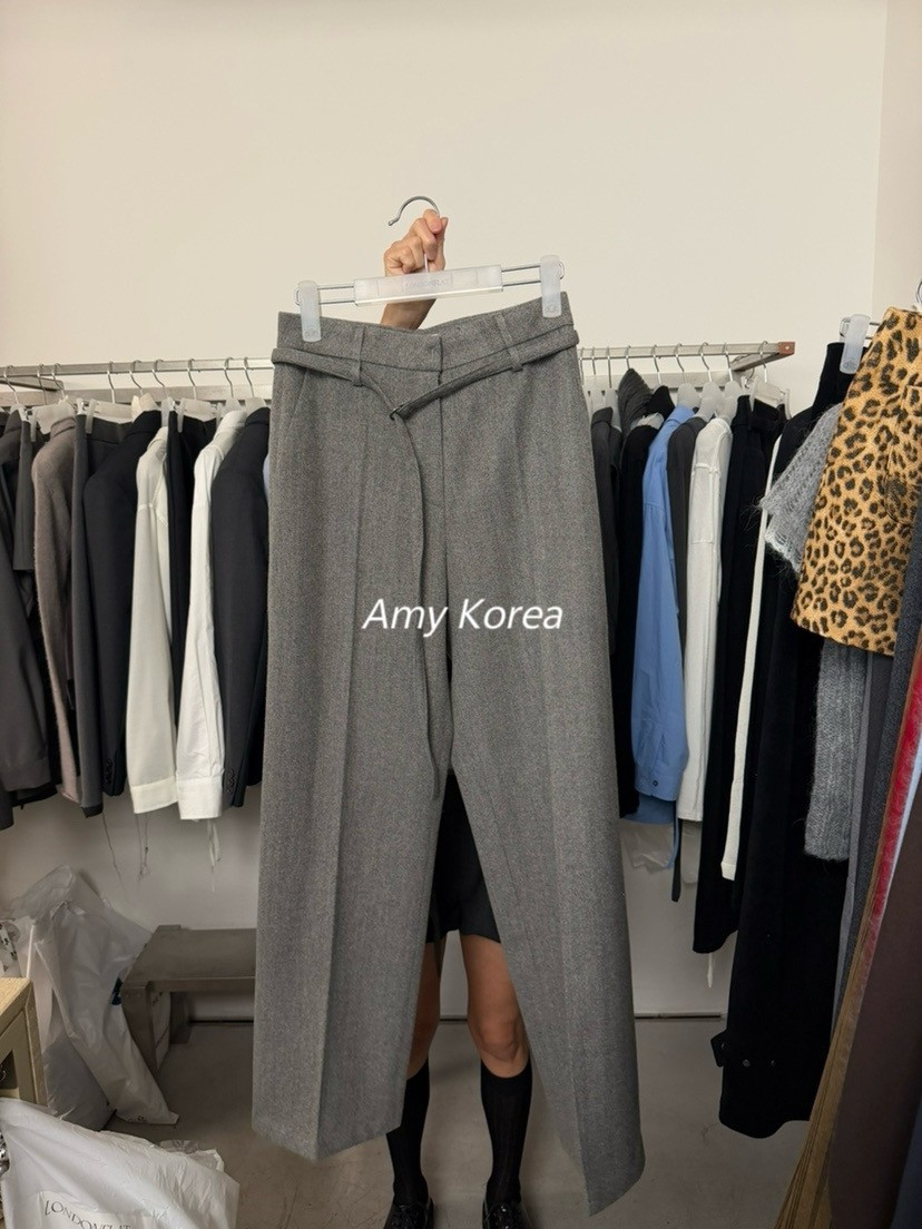 LONDON FLAT Amy韩代 25fw 东大门 纯色系腰带 西装裤长裤 百搭
