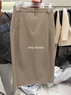 WOOD SAGE Amy韩代 25fw 东大门 纯色后开叉 半身裙 气质显瘦