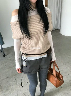 PADO Amy韩代 25fw 东大门 羊毛混纺 纯色露肩针织衫+系带短裙帘