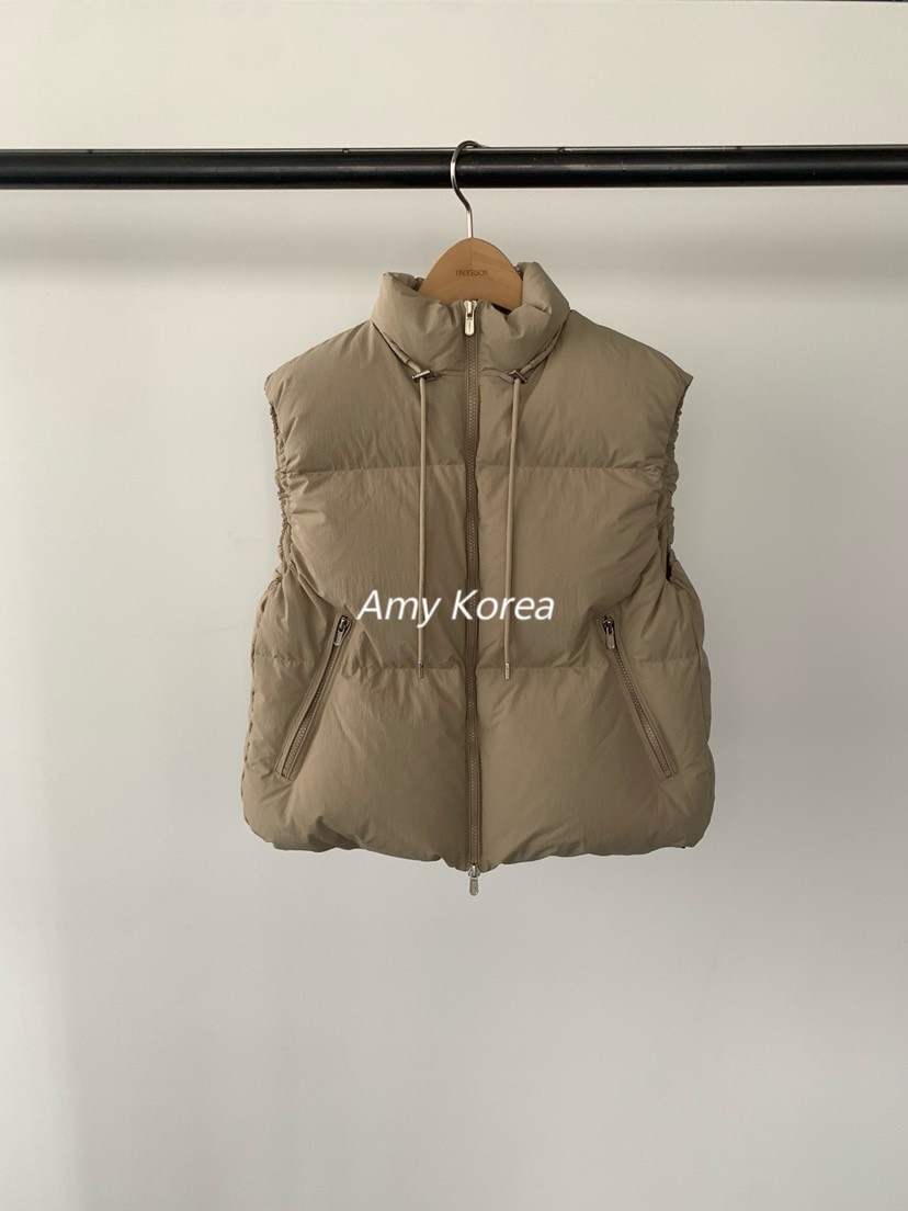 UNDERSON Amy韩代 25fw 东大门 纯色抽绳立领 羽绒马甲背心 百搭