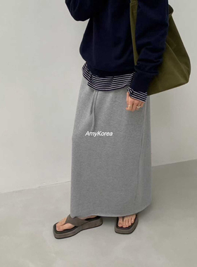 SELF SERVICE Amy韩代 26早春 东大门 休闲抽绳 后开衩半身长裙