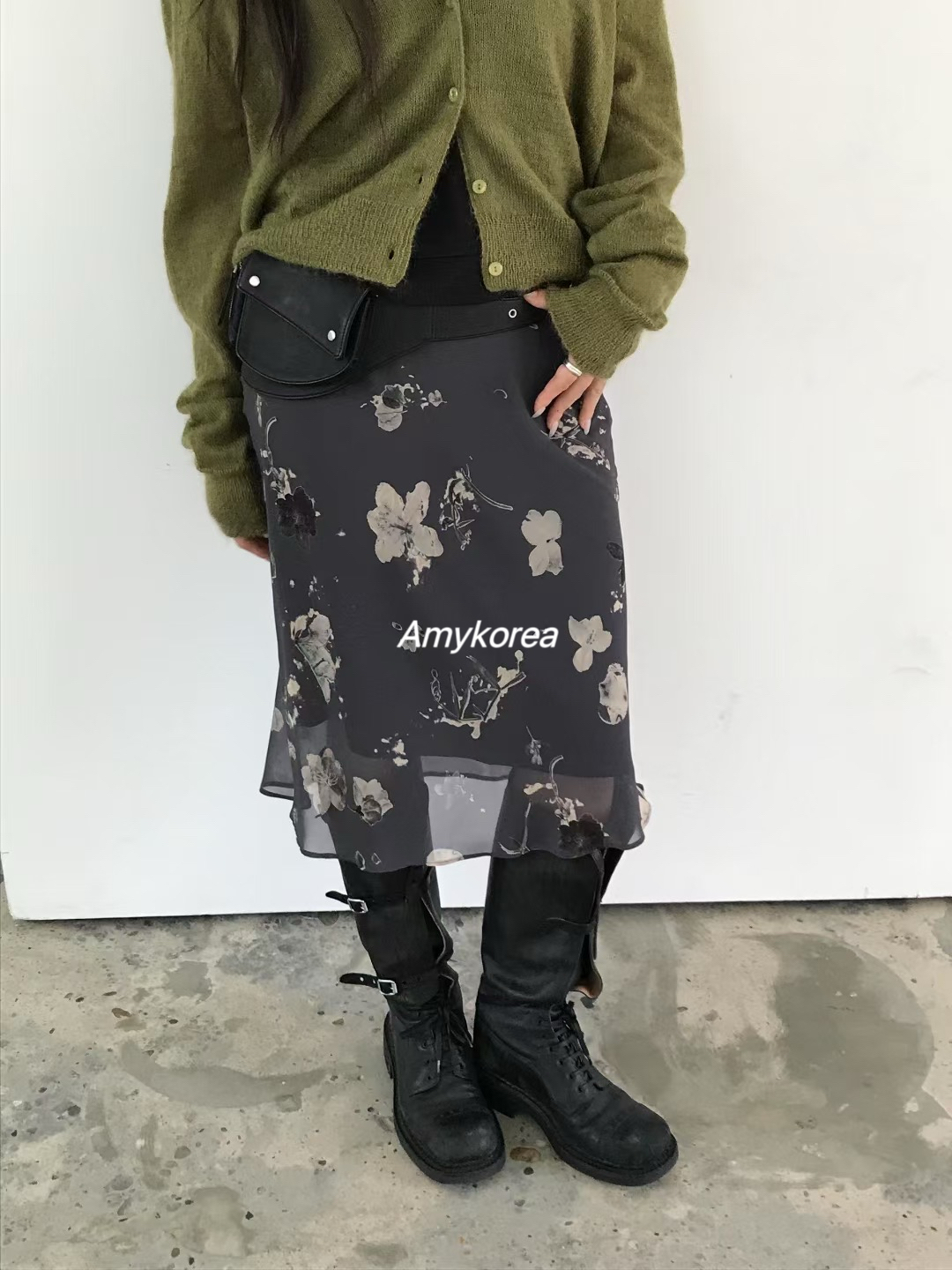 nuese Amy韩代 25fw 东大门 洋气碎花雪纺纱 半身裙中裙 显瘦百搭